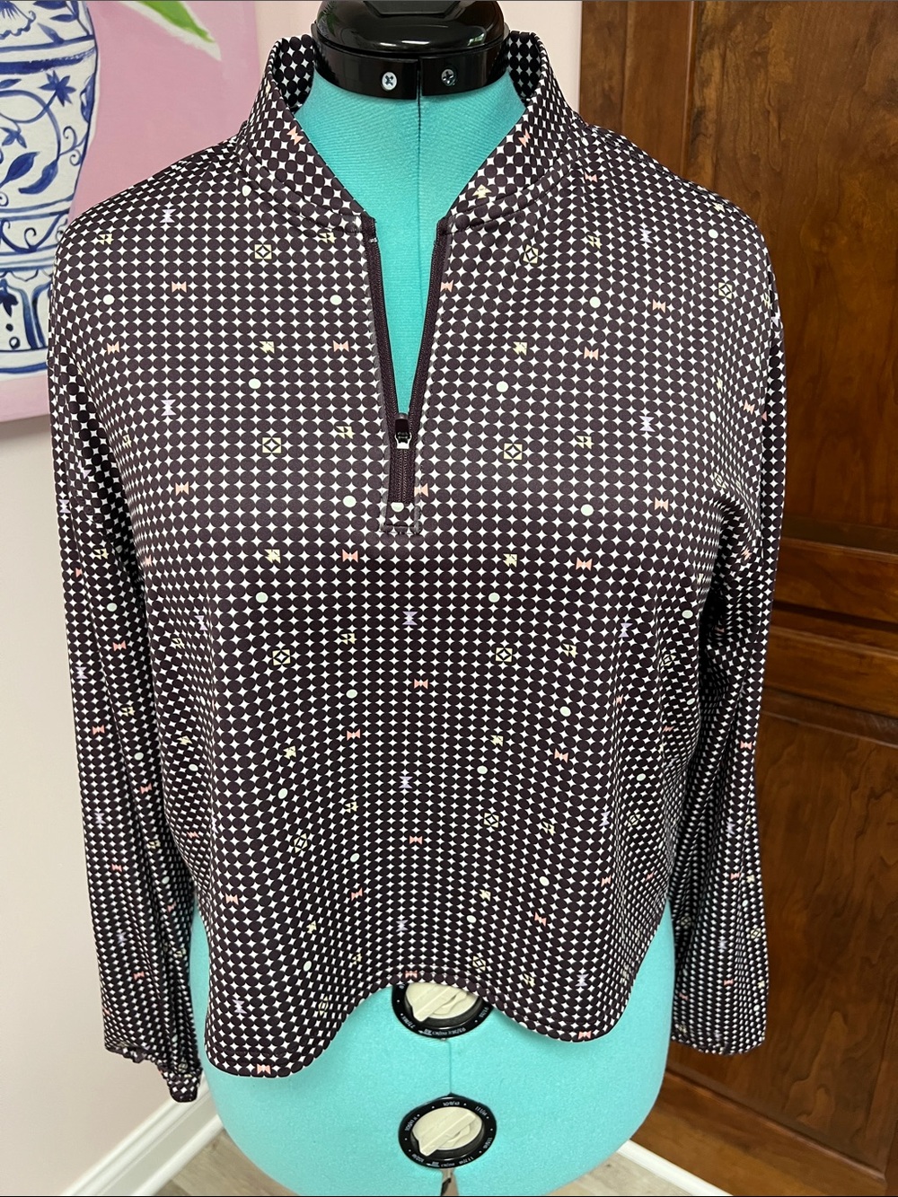 Bad Birdie Burgundy Geometric Half-Zip Pullover